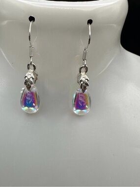 Silver Drop Aurora Teardrop Dangle Earrings - Iridescent